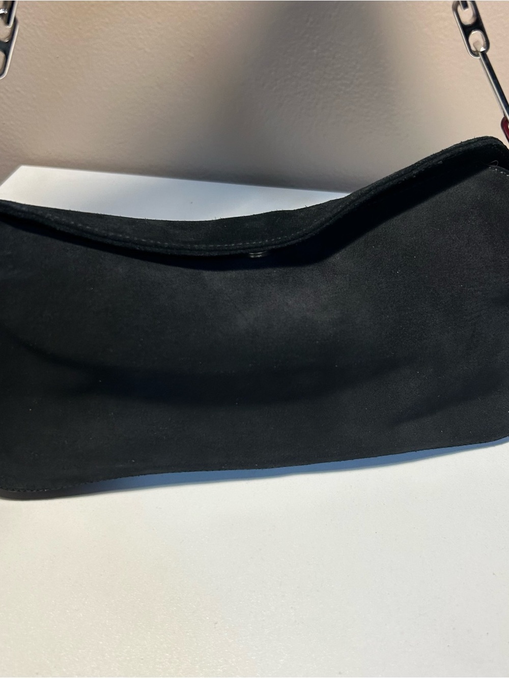 Nina Ricci Black Suede Shoulder Bag with Silver Chain Strap Party Event bag - Picture 2 of 12